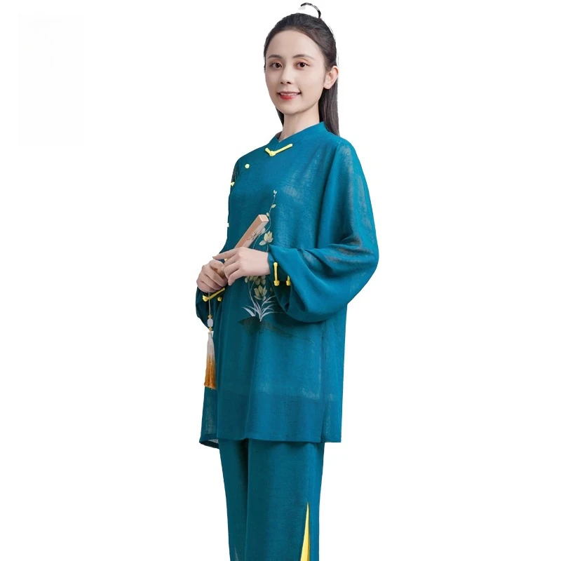 بدلة نسائية أنيقة من Taichi Kung Fu موحدة ذات ثنى سائل قابلة للتنفس ومريحة للفنون القتالية الصينية التقليدية