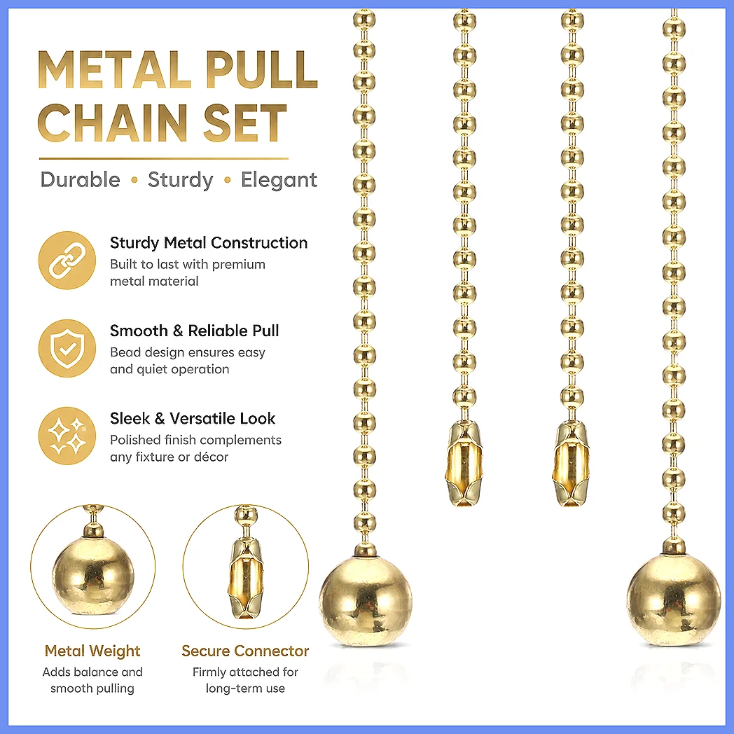 2/4Pcs 1Meter Ceiling Fan Pull Chain Beaded Cord Extender Ball Pendant for Fan Light Chandelier Table Lamp Switch