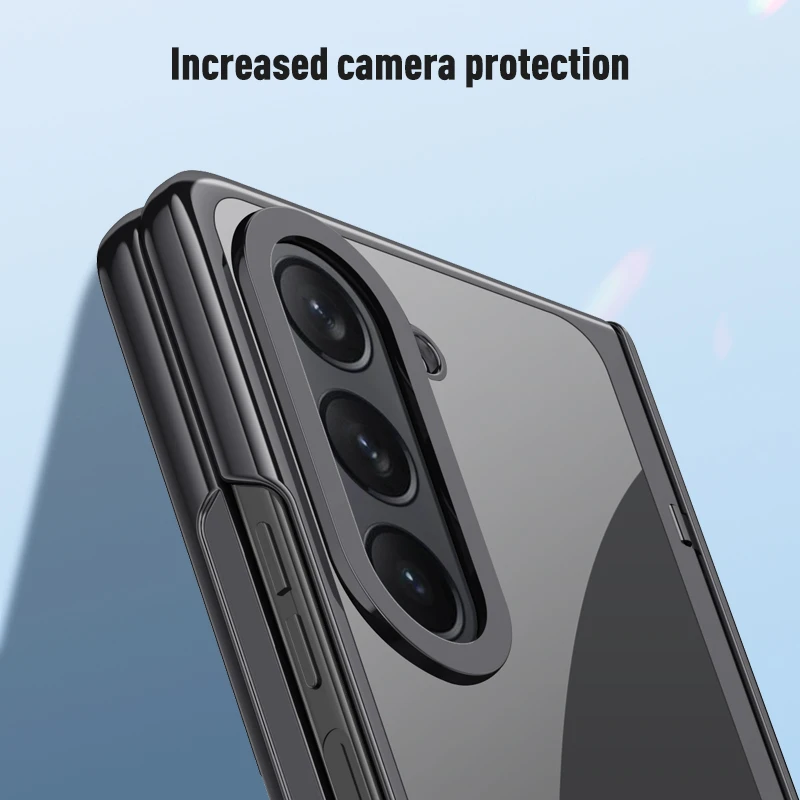 For Samsung Galaxy Z Fold 5 Case Electroplated Transparent With Tempered Film Folding Hinge Shockproof Protective Hard Cover