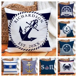 Custom Nautical Pillow Cover Personalized Boat Name Cushion Decorative Throw Pillow Case Home Decor for Sofa Bedroom Outdoor