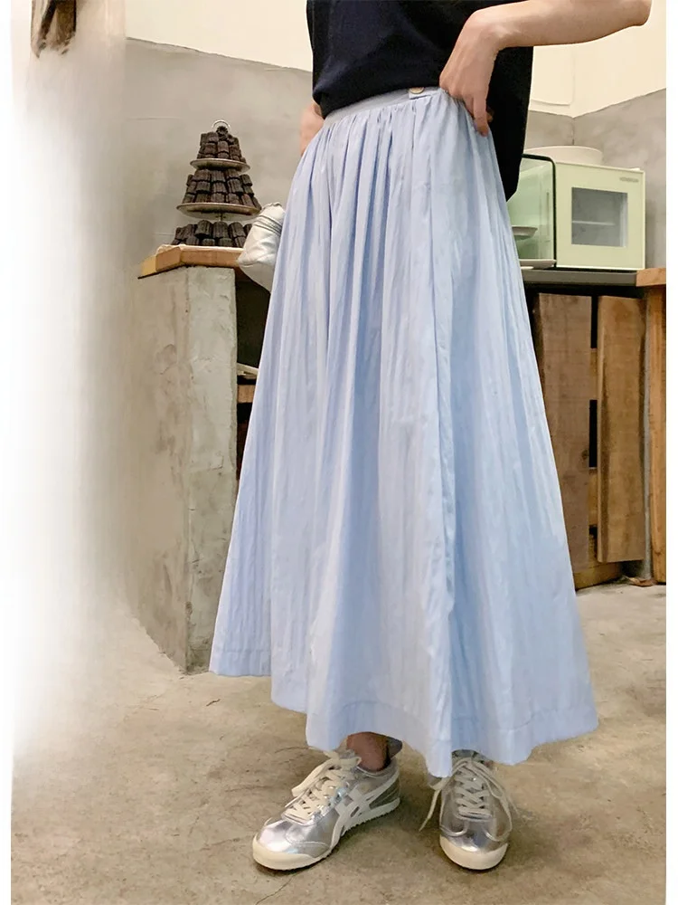 

Blue Maxi Skirt Women's Simple Casual Slim A-Line Skirt High Waist Zipper Style Casual Scene Other Material Fabric