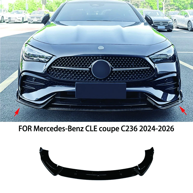 

FIT FOR Mercedes-Benz CLE coupe C236 2024-2026 black ABS Front Bumper Lip Spoiler Splitters Cover Body kit Side Skirt