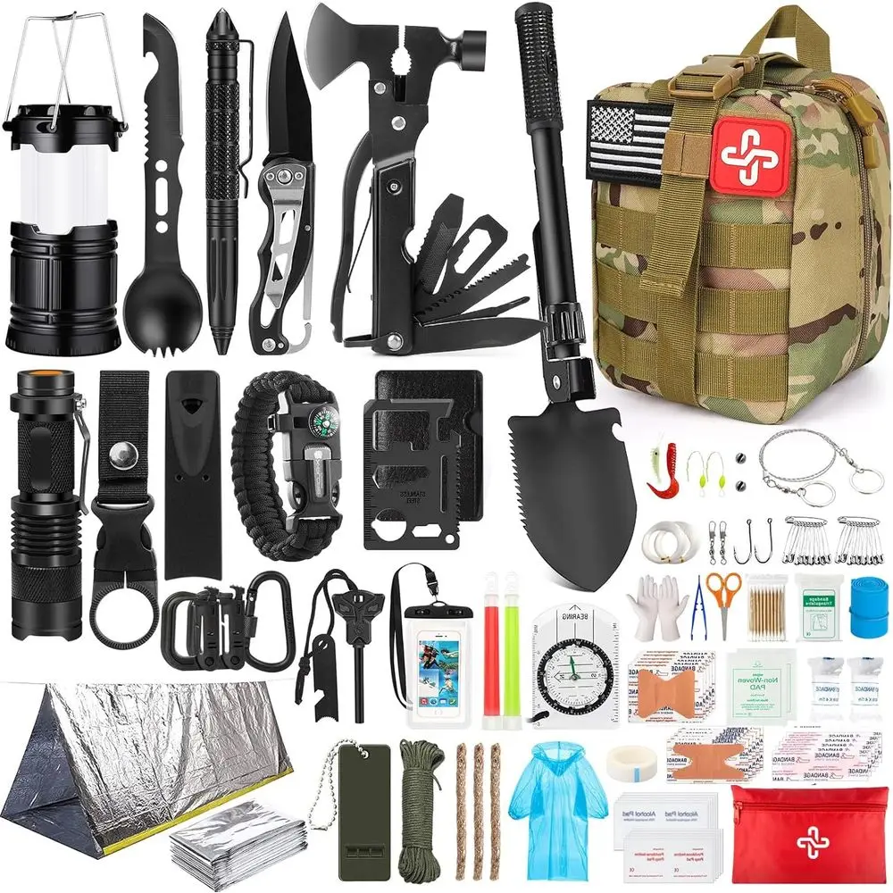 

250-Piece Survival Kit with MOLLE Bag, Compact Tent, and First Aid for Outdoor Adventures and Hiking