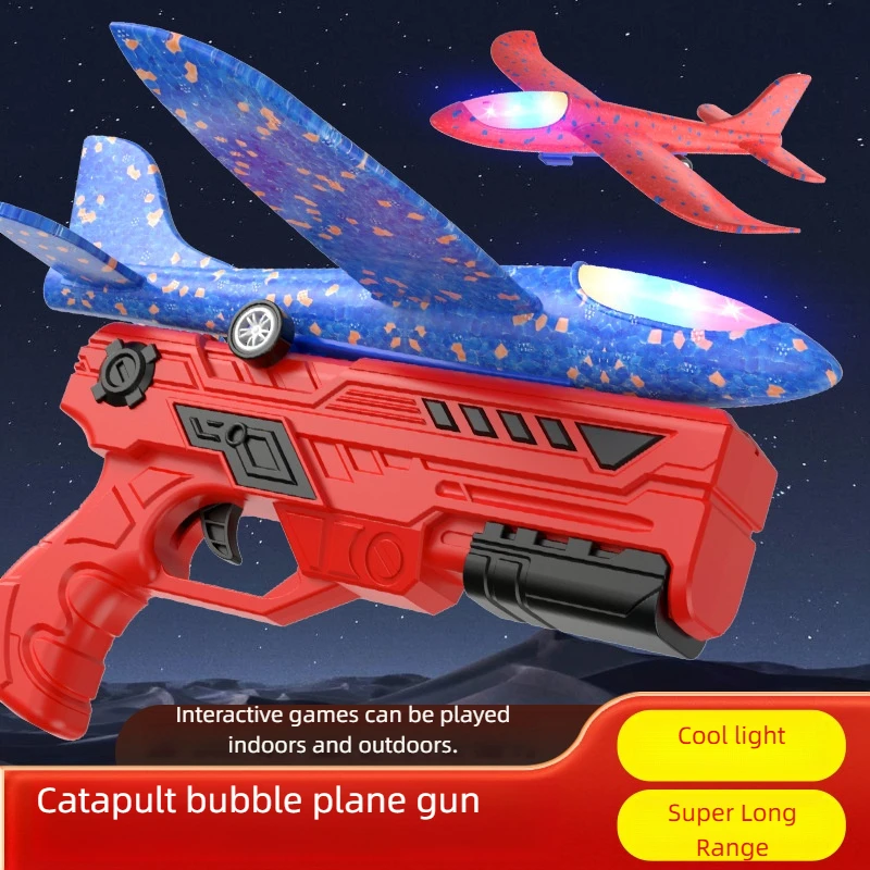 Petit pistolet d'avion catapulte transfrontalier pour garçons, avion rotatif à lancer de mousse clignotante