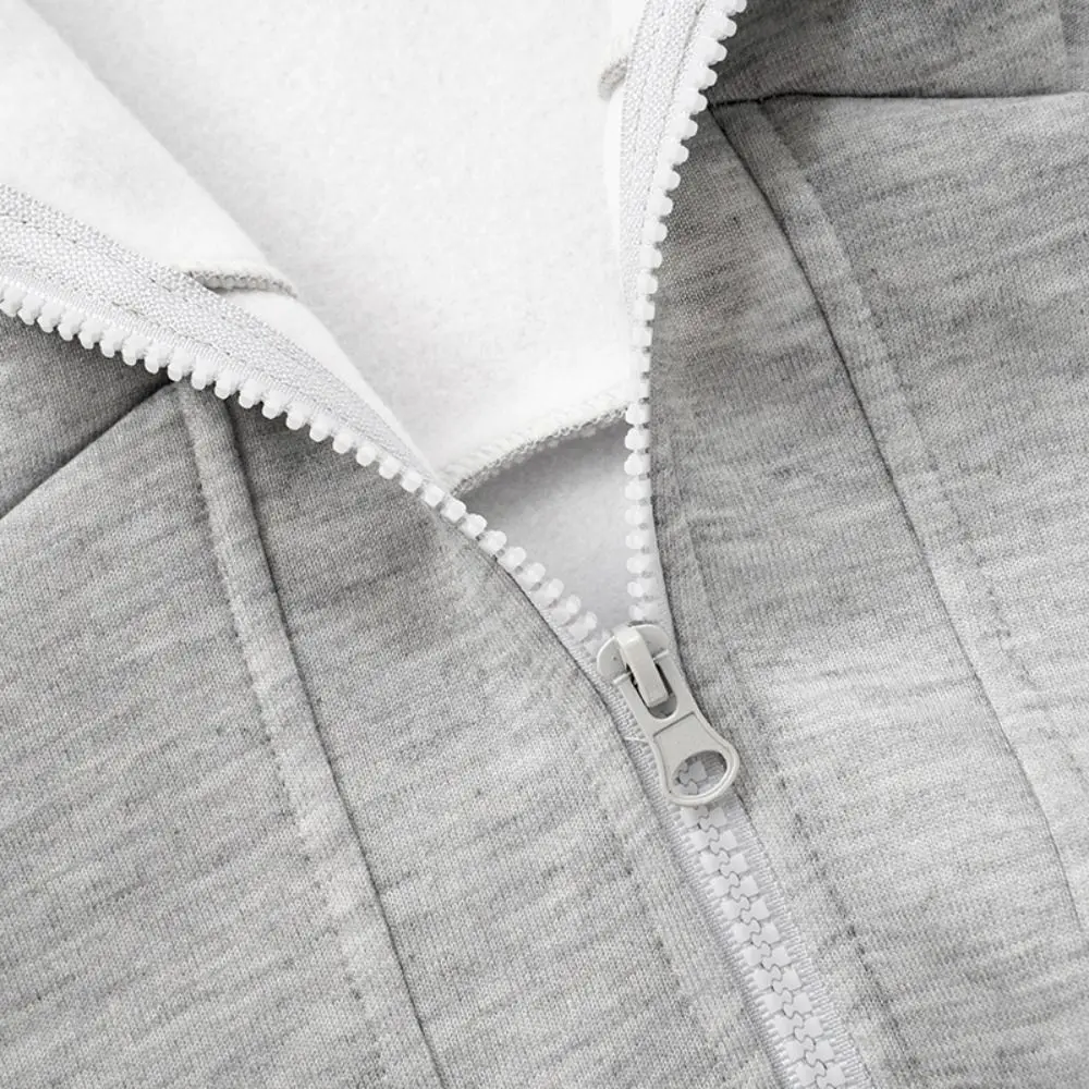 

Soft Solid Color Hoodies Women Fish Bone V Shape Streetwear Cardigan Lower Hem Irregular Long Sleeve Hooded Coat Autumn