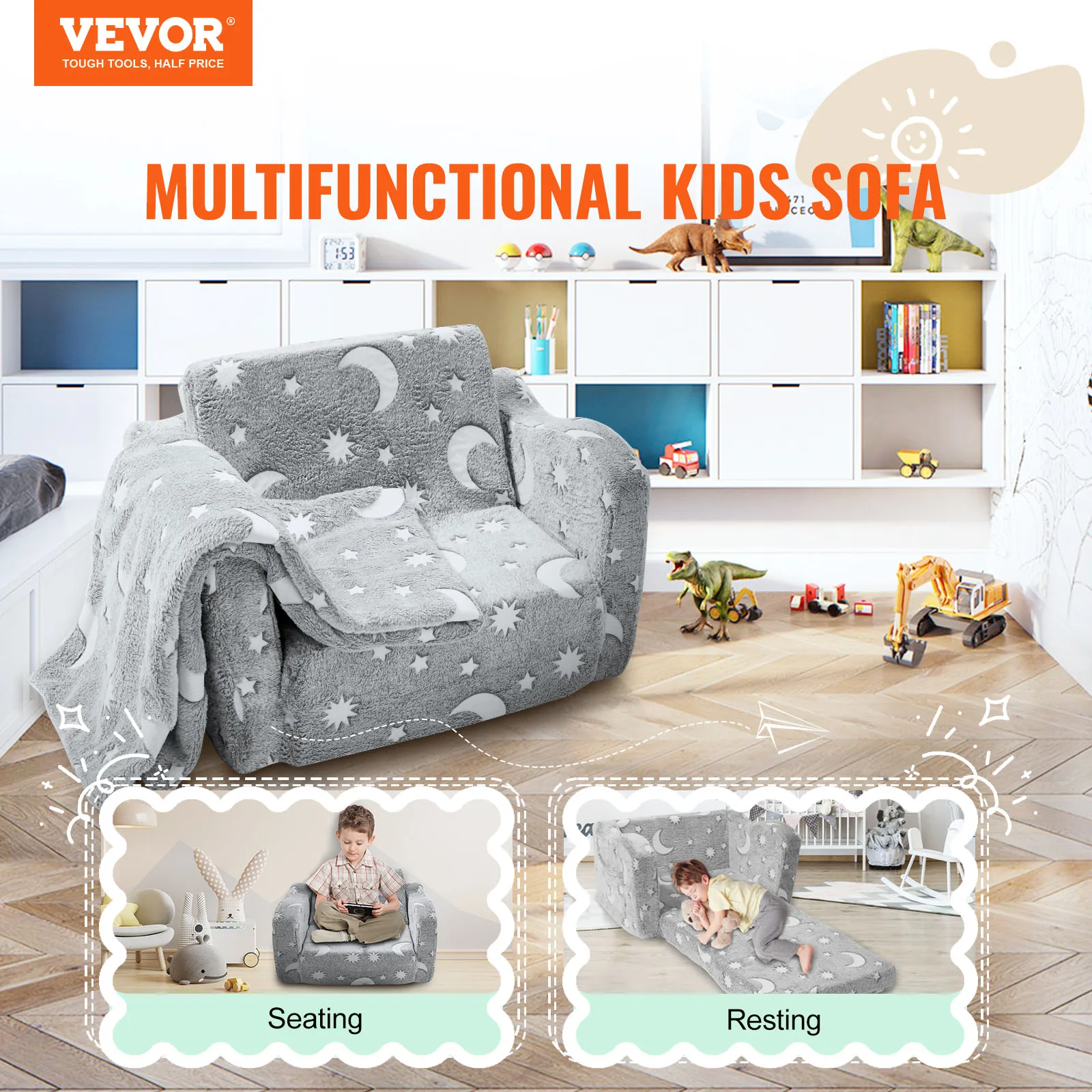 VEVOR Play Couch Kids Sofa Toddler Foam Sofa Couch with High-density 25D Sponge for Playing Creativing Sleeping Kids Furniture