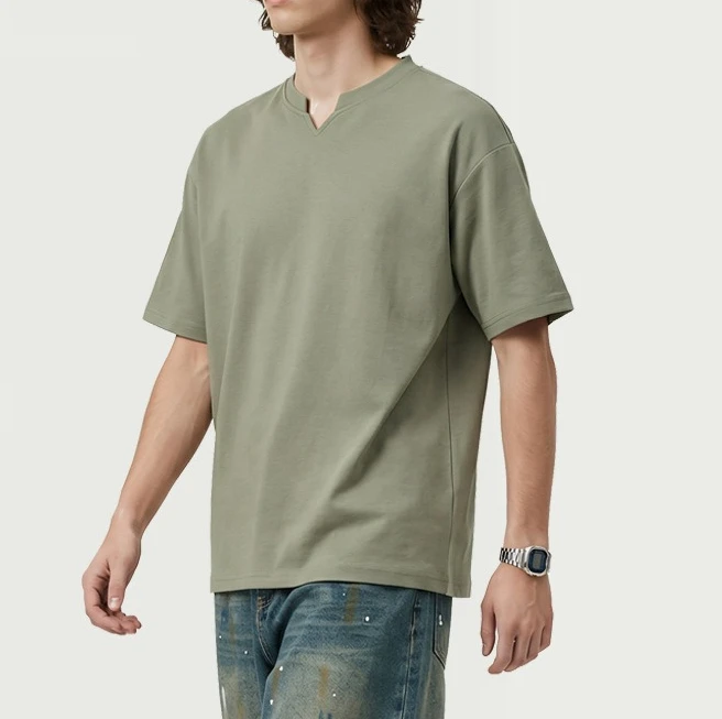 2026 Summer V-neck T-shirt Men's Loose and Simple Solid Color Hong Kong Style Half-sleeved Versatile