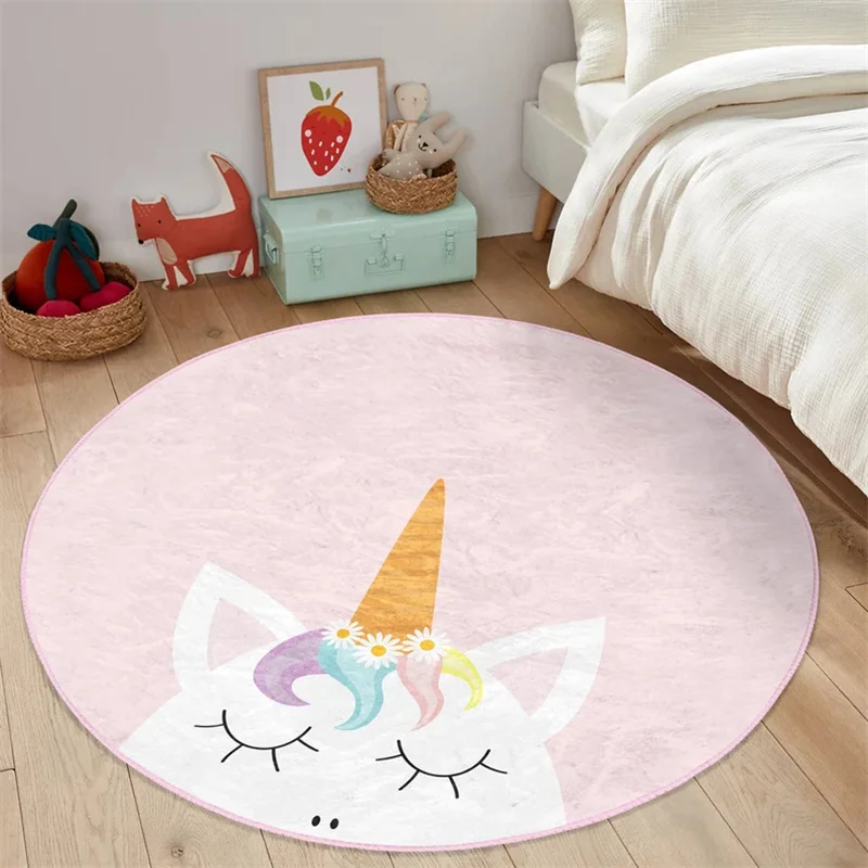 Floral Round Rug Unicorn Floor Carpet Horse Non Slip Circle Rugs Sweet Anti Slip MatArea Rugs Pink Rug for Room