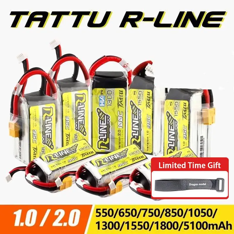 Gens Ace Tattu R-Line 1.0 2.0 LiPo Rechargeable Battery 550/650/750/850/1050/1300/1550/1800mah 95C 3S 4S 6S for RC FPV Racing