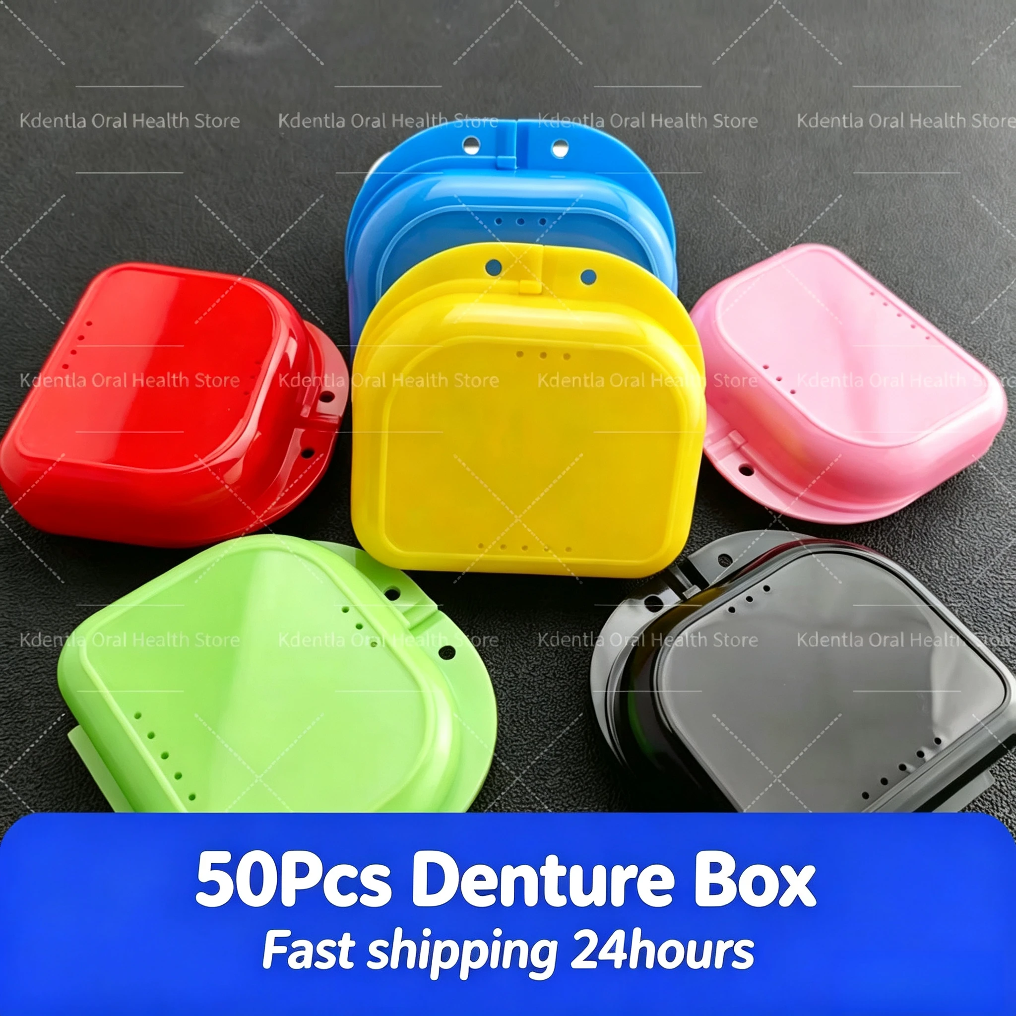 50Pcs Denture Storage Box with Vent Holes Dental Orthodontic Retainer Case Mouth Guard Case Plastic Teeth Container False Teeth