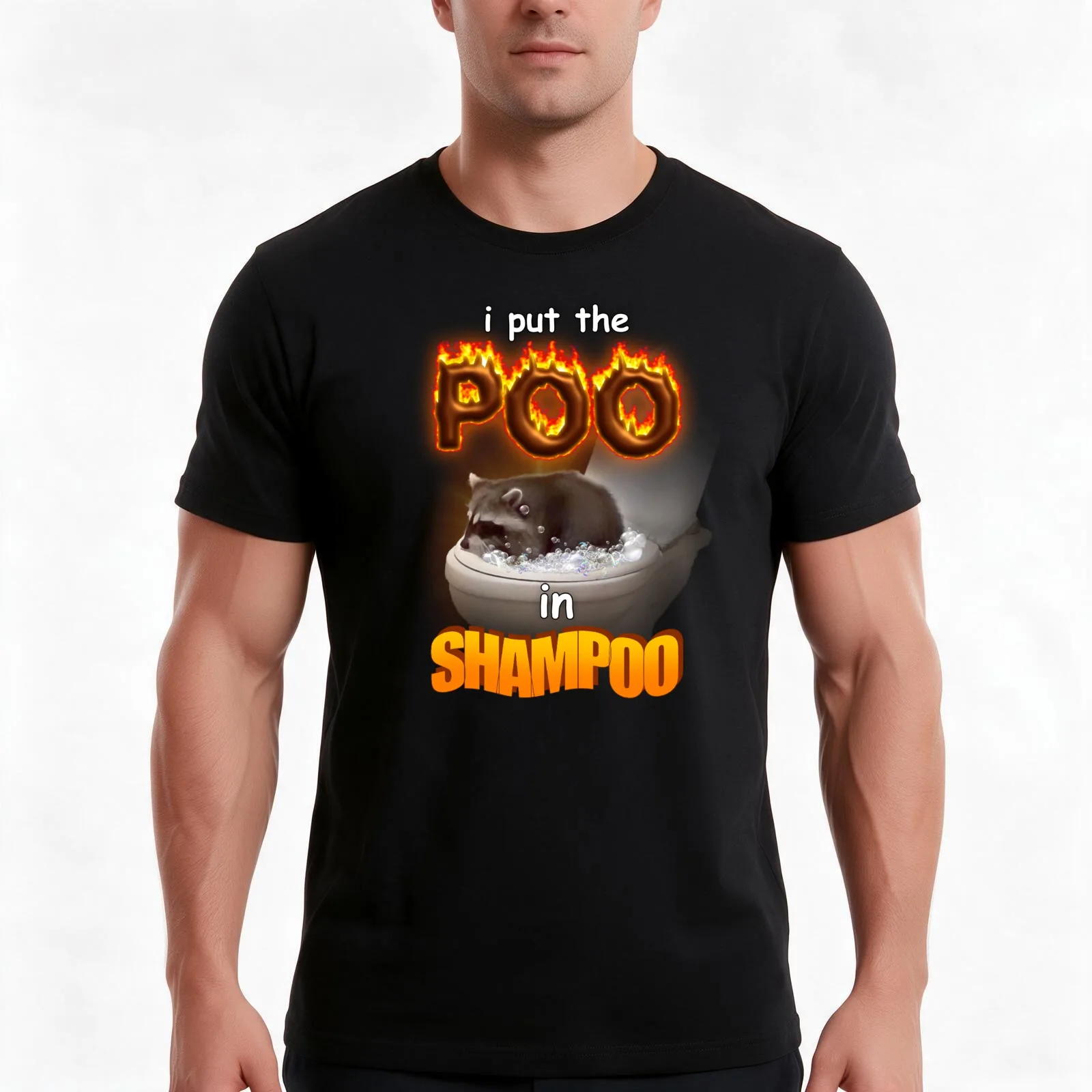 I Put the Poo in Shampoo - raccoon word art T-Shirt Summer Casual Cotton Tee Oversized Streetwear Tops Vintage Graphic Print
