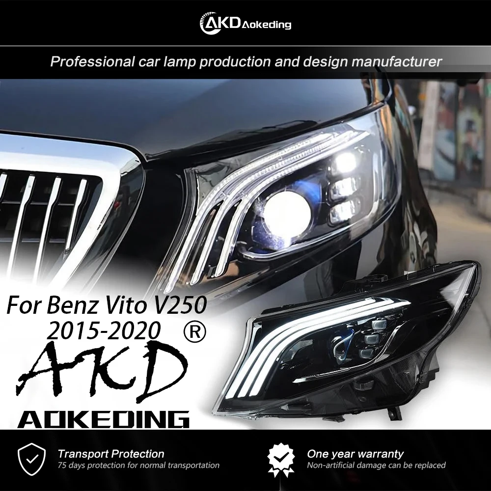 AKD Head Lamp for Benz Vito Headlights 2015-2020 V-Class V250 LED Projector Lens DRL Assembly Upgrade Auto Accessories 2PCS