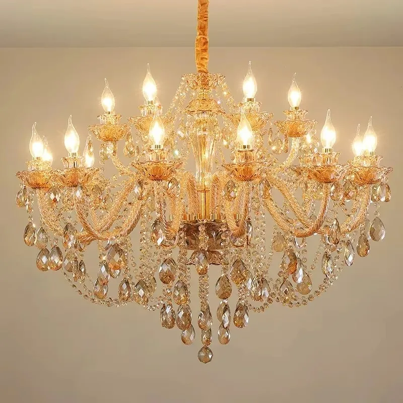 Luxury Living Room Crystal Chandelier Nordic Home Decoration Ceiling Lighting Fixtures Smoke Grey Villa LED Lustre Pendant Lamps