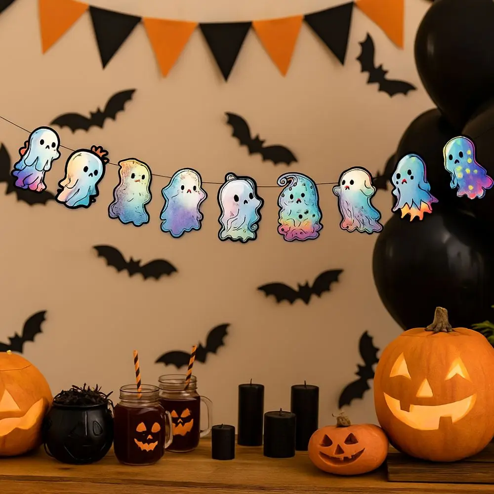 

Funny Colorful Halloween Ghost Banner Paper Cute Ghost Spiral Pendant DIY Ghost Ceiling Decoration Home Decoration