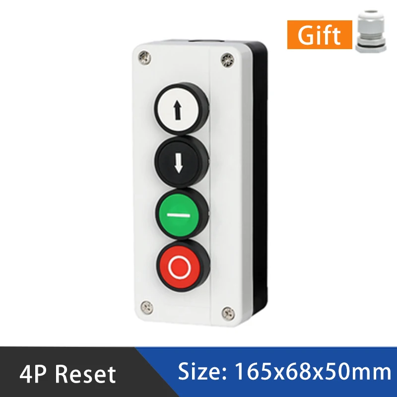 

4P Four Position Reset Momentary Push Button Switch 10A Red Green Waterproof Industrial Control Power NO NC