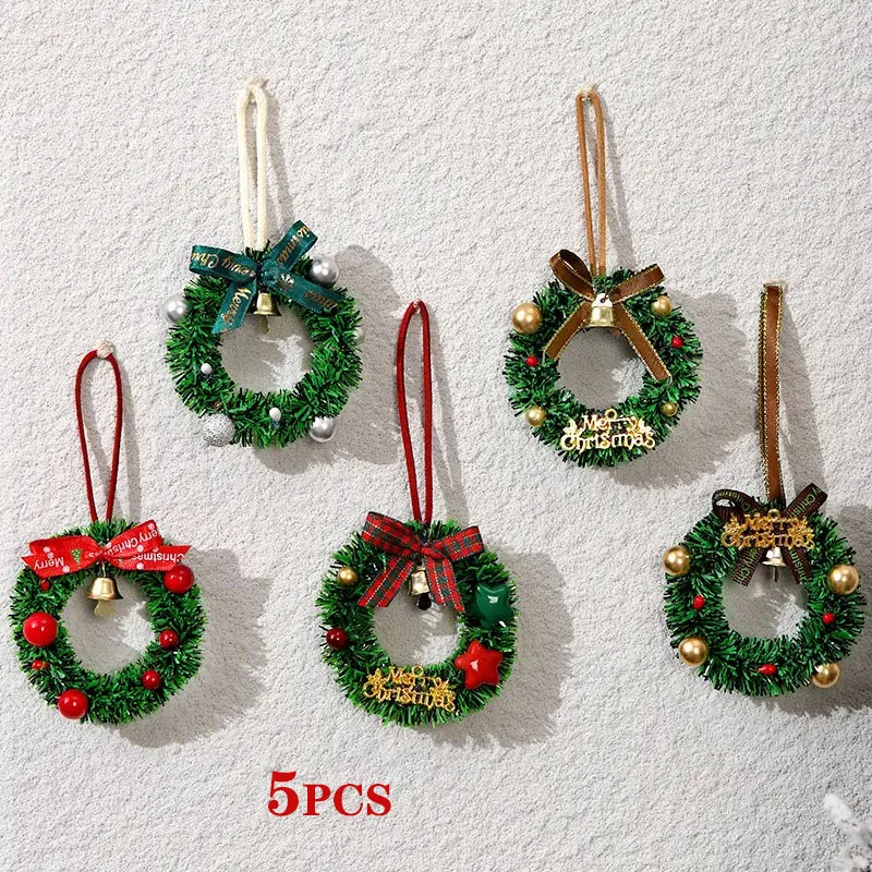 5PCS Christmas Decoration Ins Style Mini Christmas Wreath Car Pendant Home Window Scene Atmosphere Decoration Hanging Decoration