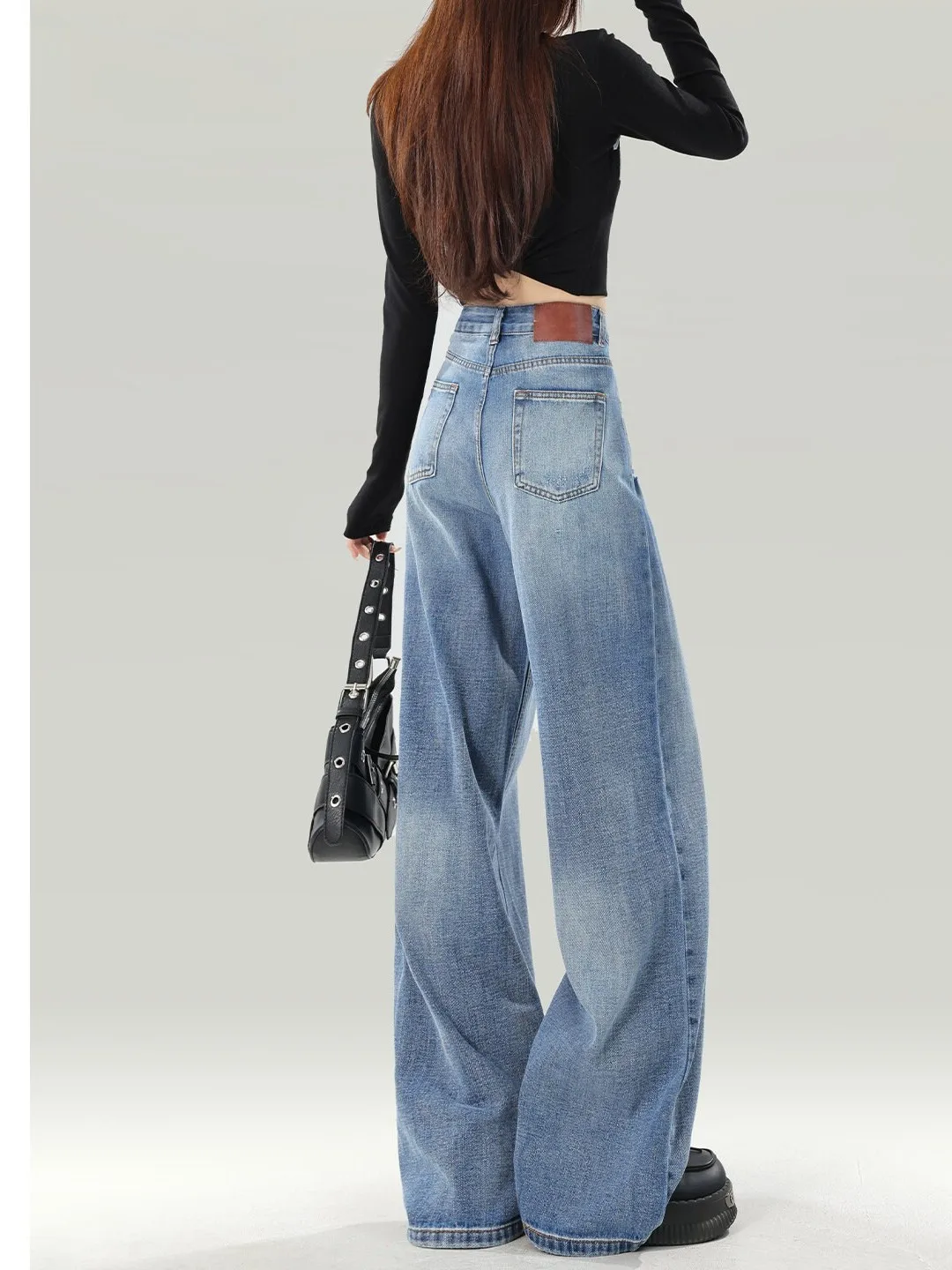 

Blue High Waist Wide Leg Jeans Women's Loose Slimming Casual Lazy Straight Leg Pants Summer New Style High Waist Stone Washed