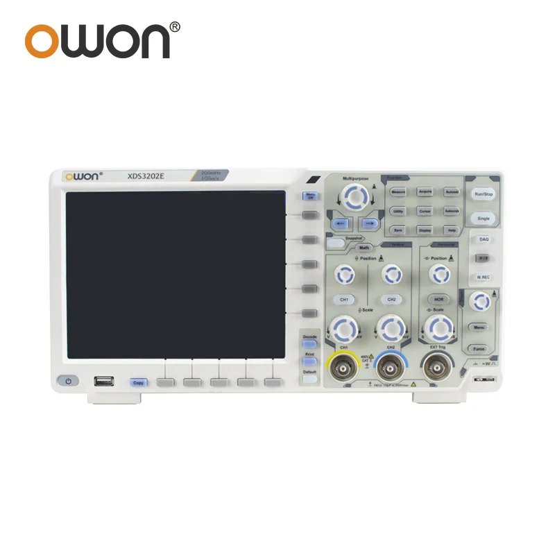 OWON XDS3202E 8 Bits Dual Channel Digital Oscilloscope 200MHz 1GS/s 40M Record Length 56,000 wfms/s 8 inchs 2 +1External Options