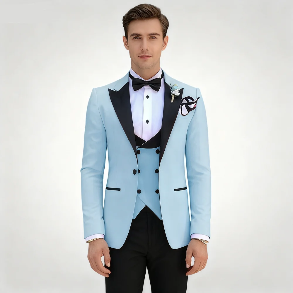 

Мужской деловой смокинг из трех предметов с пиковыми лацканами, приталенный костюм для курения, пиджак для свадебной вечеринки