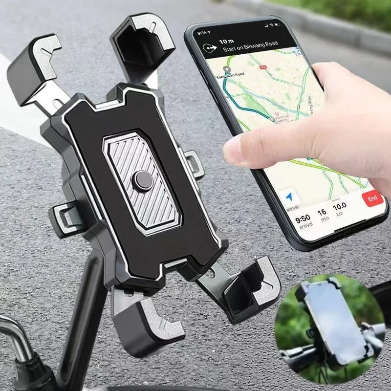 Universal Motorbike Phone Stand One Hand Operation Aluminum Alloy Anti Shake Holder For Scooter E-Bike GPS Navigation