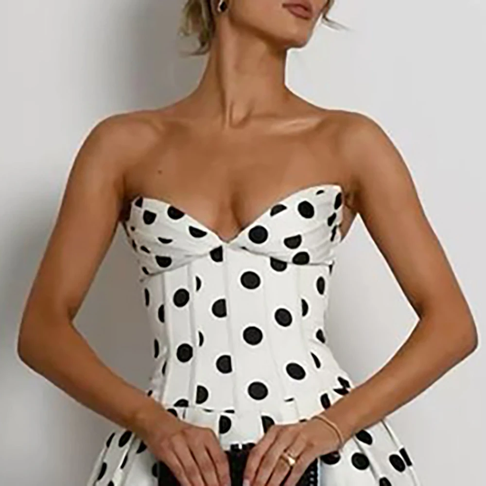 

Customized Women Dresses Black and White Dot Print Sweetheart A-line Gowns Simple Elegant Formal Wedding Evening Party Dresses
