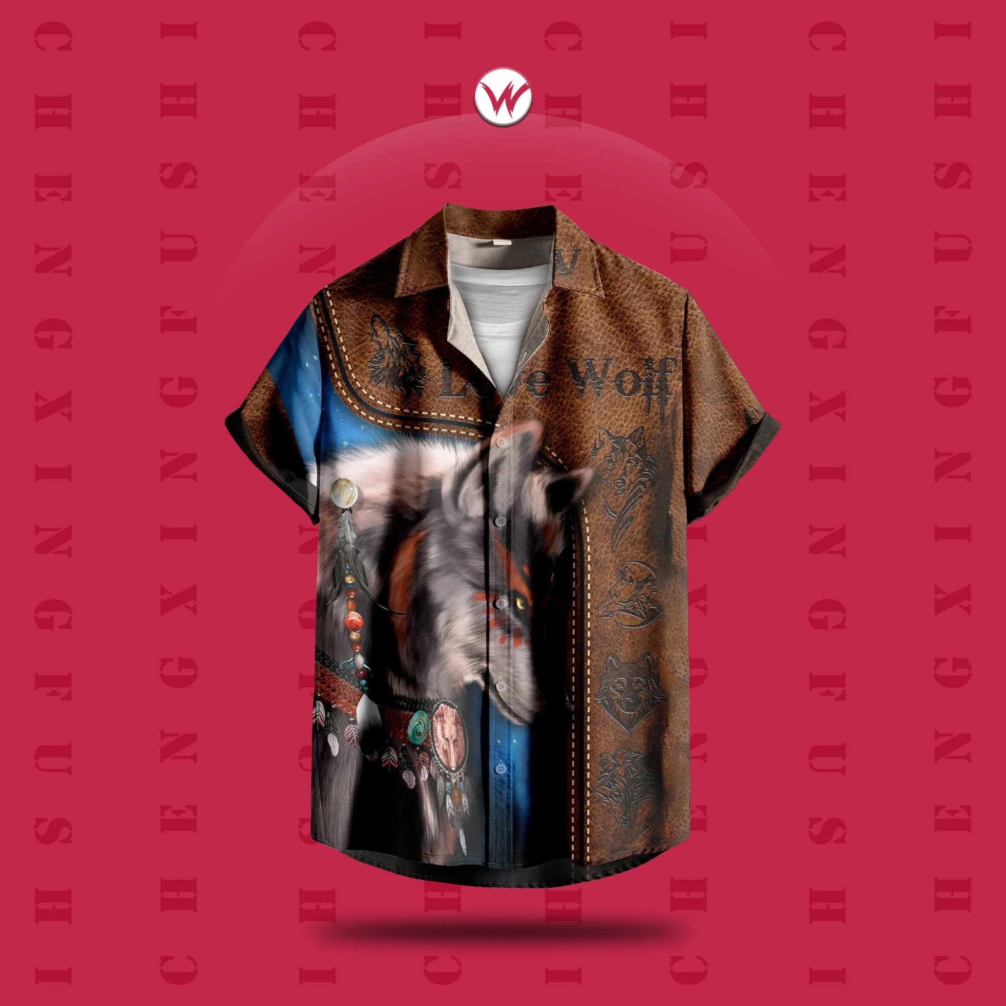 

New men's clothing: summer street casual men's shirt, fashionable Hawaiian 3D full-body animal Wolf print comfortable shirt