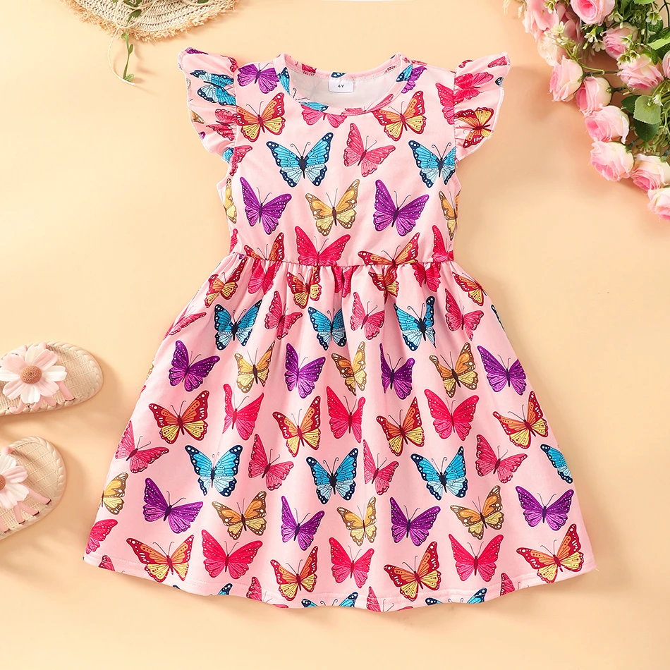 Girls Casual Elegant Children Summer Dress Vibrant Sweet Lovely Floral Print and Ruffle Details Suitable for All Day Comfortable