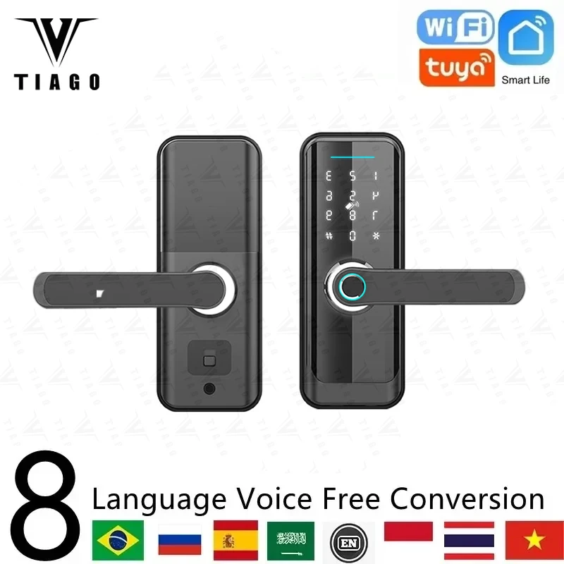 

Tuya Wifi Biometric Fingerprint Door Locks APP Password Card Key USB Emergency Charge Electronic Smart Door Lock for Smart Home