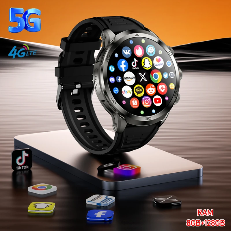 

Полносетевые умные часы 5G/4G, 1,95 дюйма, 720*720, большой экран, Wi-Fi, GPS, SIM-карта, HD-видеозвонок, умные часы Google Play, 8 ГБ + 128 ГБ ОЗУ