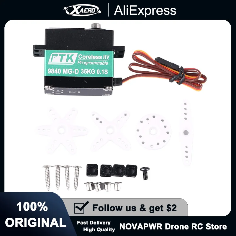 

PTK 9840MG-D HV Brushless Digital Servo - Programmable 25kg Coreless Motor for 3D Helicopters/Fixed Wing (Metal Case, 0.05s/60°)