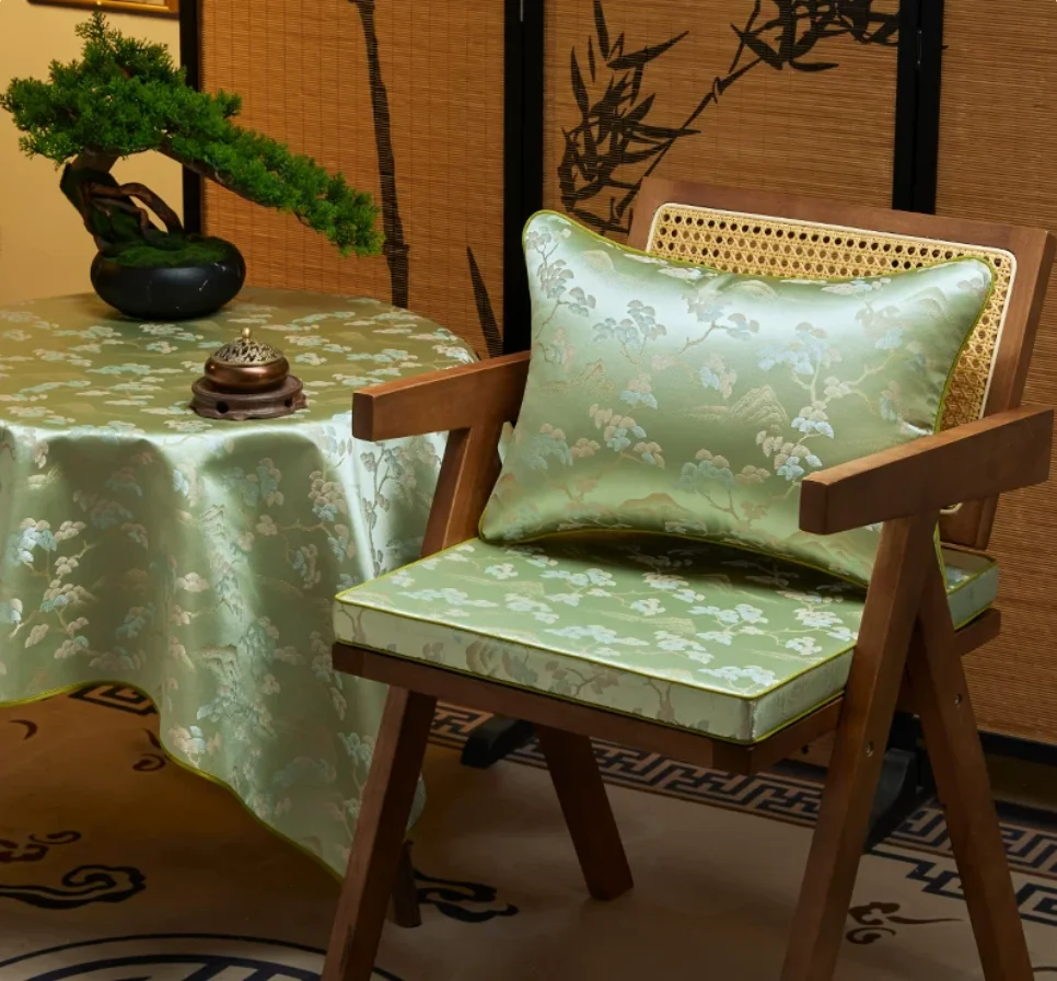 Chinese Style Jacquard Chair Cushion Green Embroidery Thickened Non Slip 3cm/4cm Foam Seat Pad for Dining Chair Home Decor