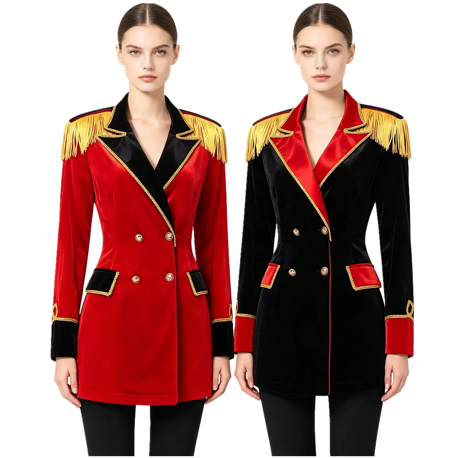 Women Long Sleeve Velvet Circus Ringmaster Jacket Coat Halloween Carnival Theme Party Lion Tamer Showman Performance Costume
