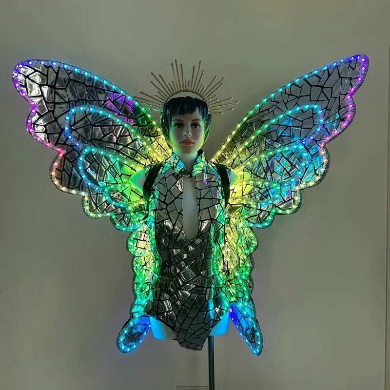

Сценический костюм для танцев с LED-подсветкой и зеркальными крыльями бабочки, для гоу-гоу танцовщиц, женский, для выступлений, вечеринок, модный, для диджеев, клубный наряд
