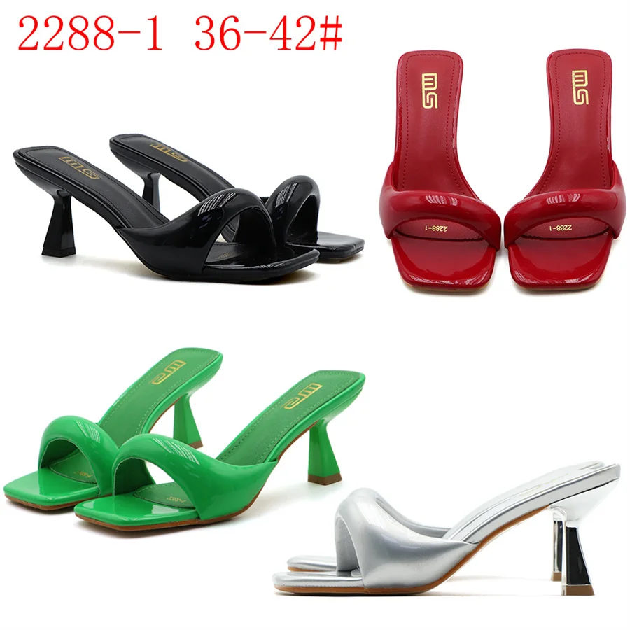 Sexy Red Women 7CM High Heel Slippers Designer Summer Sandals Female Dress Pumps Square Toe Simple Slides Outside Stiletto view 6