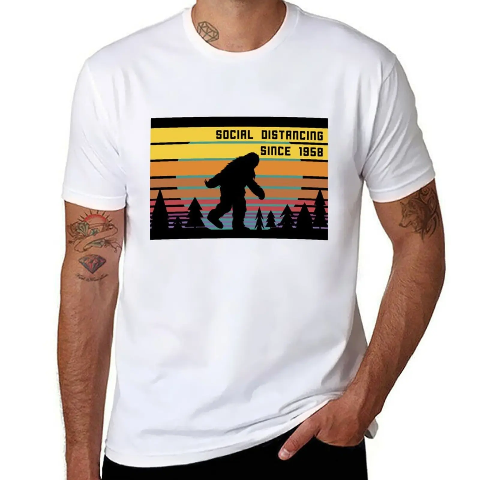 Bigfoot Social Distancing Since 1958 T-Shirt t shirt man casual cotton t shirt man T-Shirt