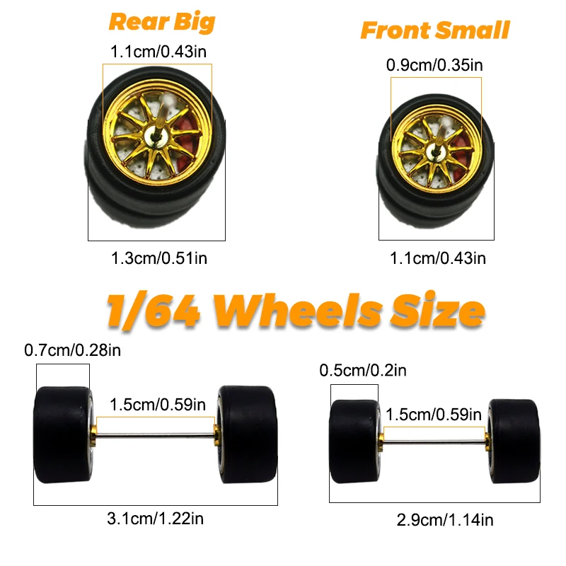 Kicarmod 1/64 Metal Rims Model wheels with Plastic Spokes and Brake Discs Hobby Collection Wheels D:13mm+15mm 1 Set