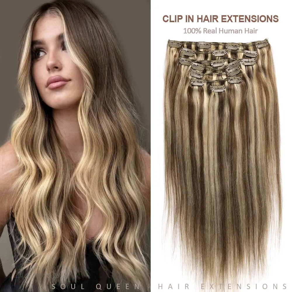 

120g 7pcs Seamless Clip In Hair Extension Human Hair 100% Natural Remy Human Hair Double Weft Brazilian Clip In Hair Extensions