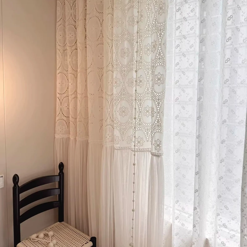 American Light Luxury Embroidered European Cream Medieval Hollow Retro Gauze Curtain, Atmosphere Sheer Curtain for Living Room