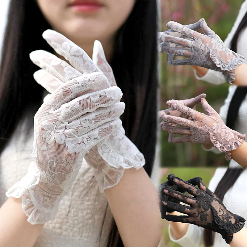 

Women's Lace Sun Protection Gloves Sexy Ruffle Lace Flower Clear Gloves Breathable Anti-Sliptouch Screen Driving Cycling Mittens
