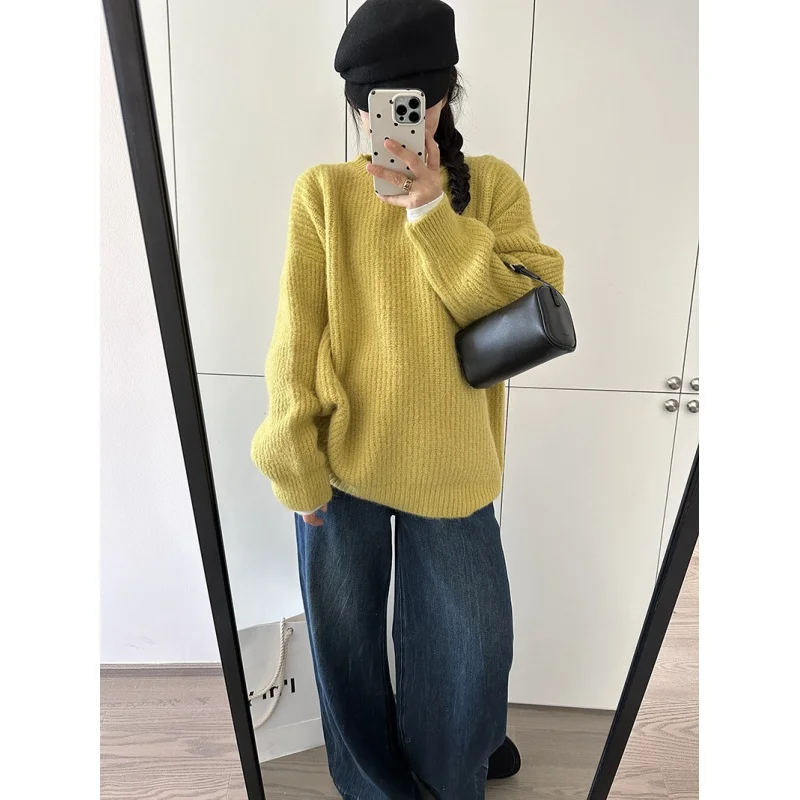 

H0995 Fat Girl Basic Style Pullover Top Inner Loose Large Sweater Women's Mid-Length Wholesale