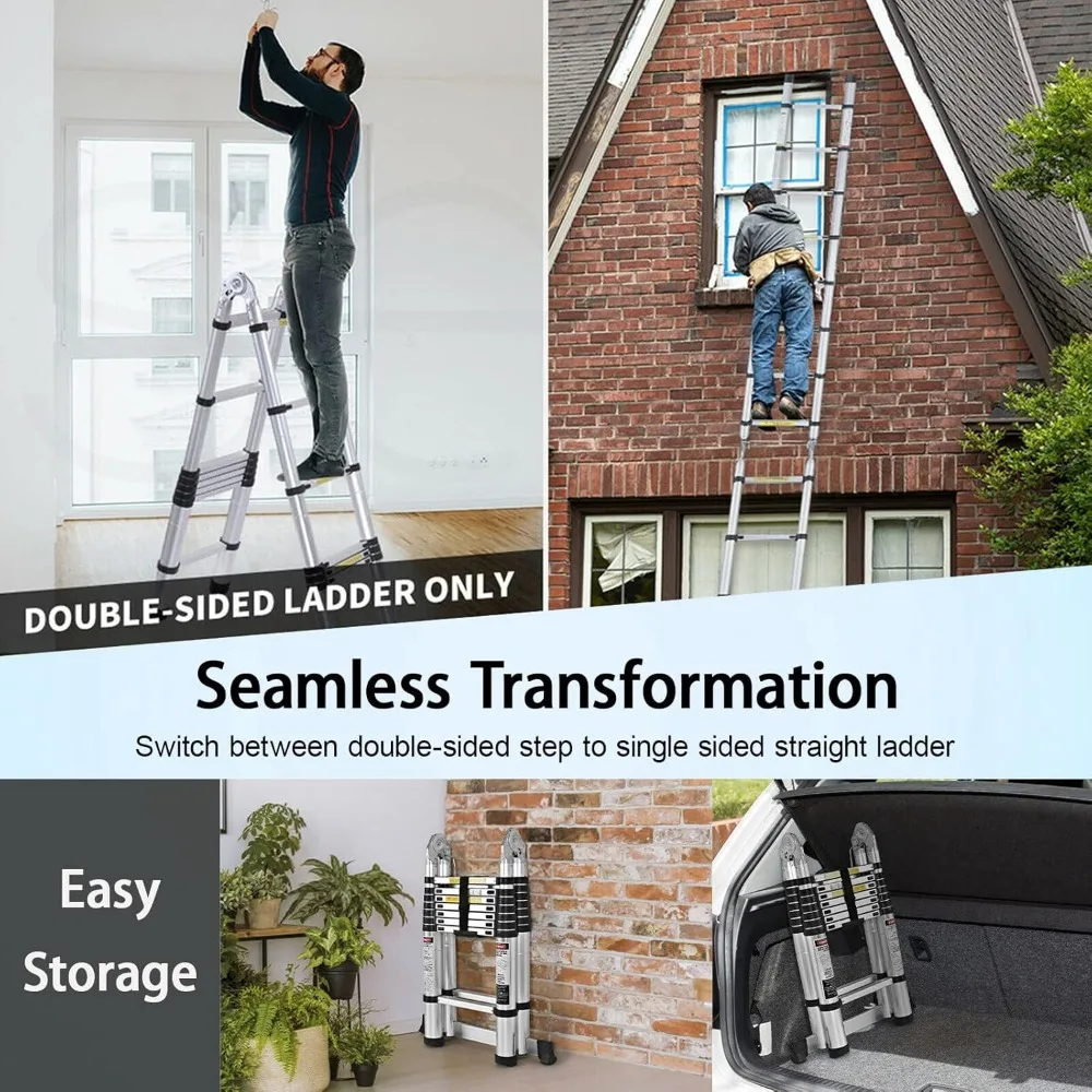 Aluminum Twin Stepladder 300-Pound Capacity, 2-Foot Long, Heavy-Duty Ladder for Professional Use