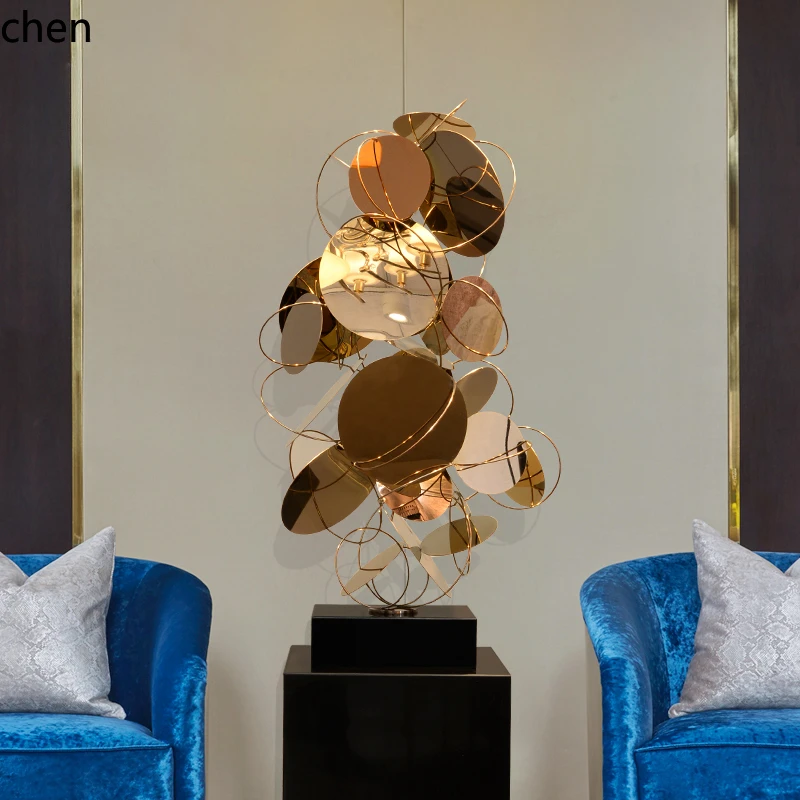 CZ modern light luxury living room entrance decoration stainless steel floor ornament hotel stairwell metal sculpture artwork