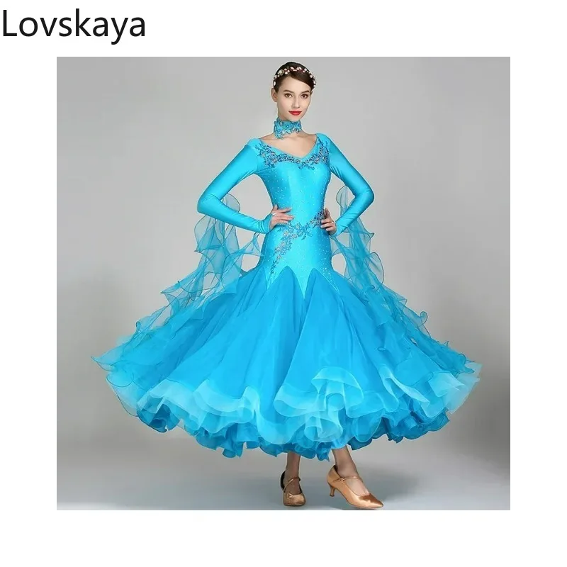 Long Sleeve Waltz Stage Costumes Ballroom Dance Dress for Women Competition Standard Modern Dancing Clothes