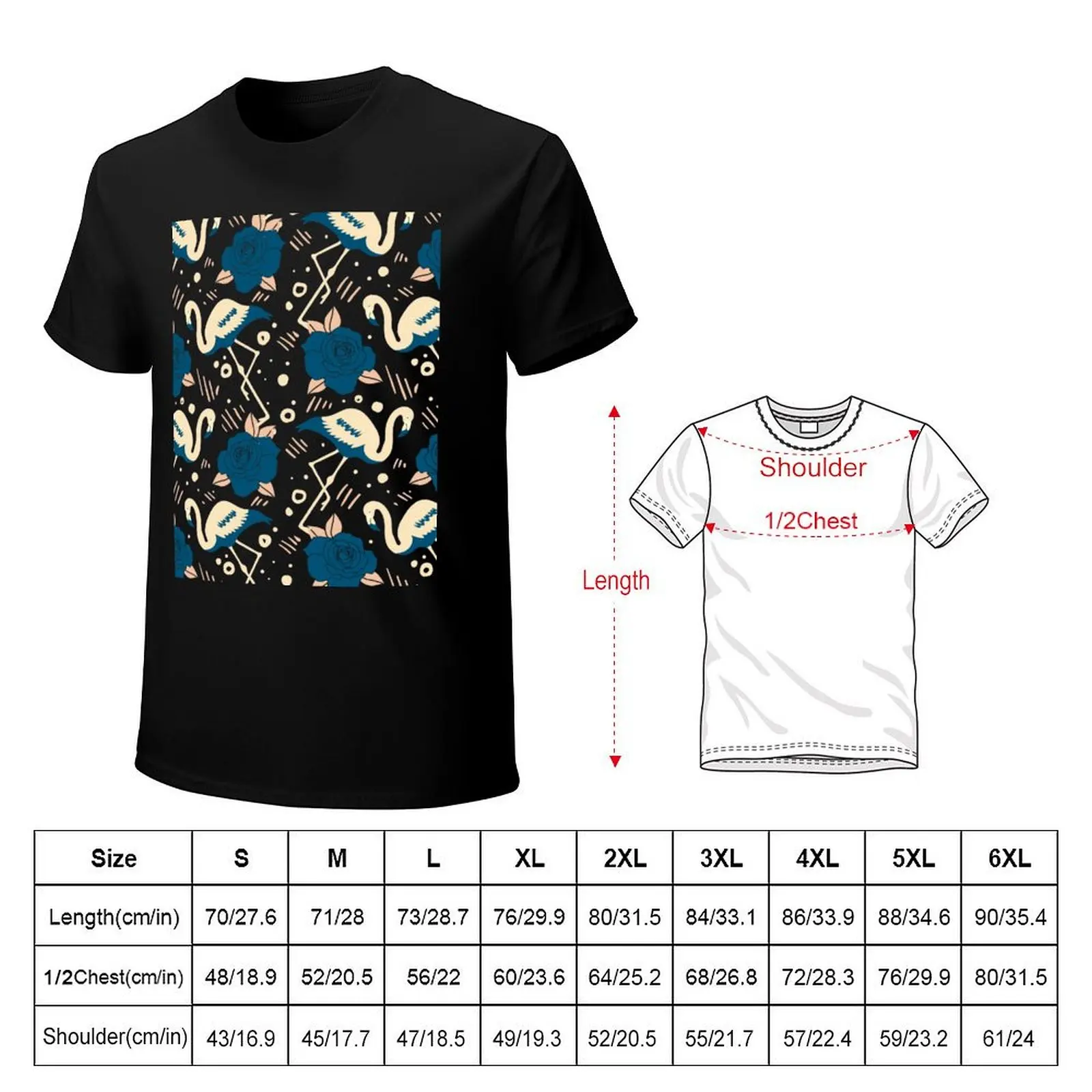 Flamingos and Roses in Cream and Blue Pattern T-shirt quick drying customs design your own customs mens clothes