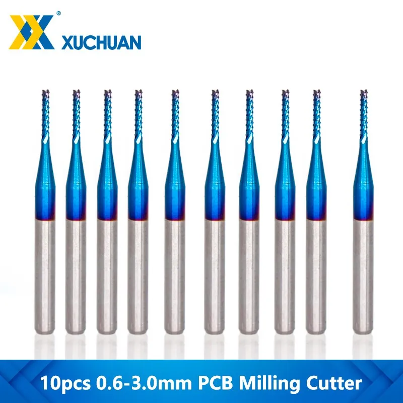 PCB Milling Cutter 0.6-3.175mm Corn End Mill Set 1/8\'\' Shank CNC Machine Router Bit Nano Blue Coated Carbide Milling Tool Bit