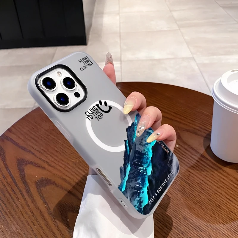 トレンドクールブルーライトマウンテンピークiPhoneケース iPhone 16 15 14 13 12 11ProMax用 シリコン製耐衝撃ケース ミニマリストカバー