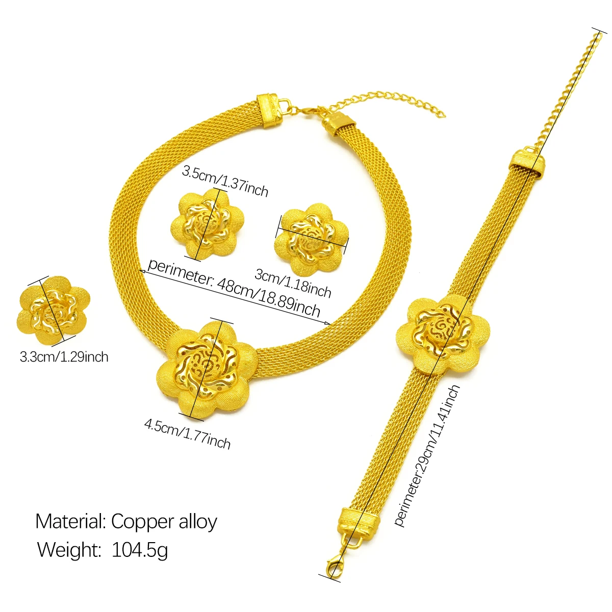 Dubai Indisch-Afrikanisches Netz-Chan-Halsketten-Ohrringe-Schmuckset für Damen, vergoldet, Nigeria, Braut, Hochzeit, Party, Geschenk, Schmuck – Detail 7