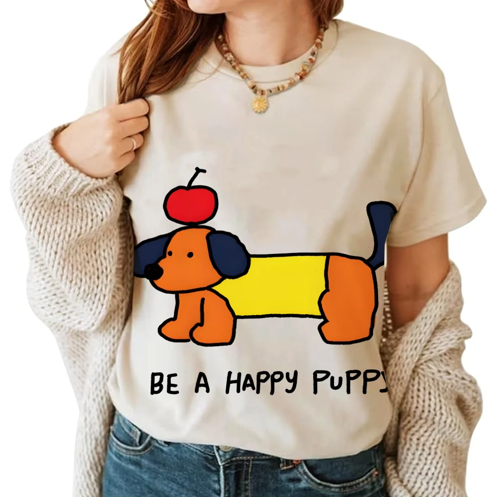 

Повседневная одежда, женская футболка для летних каникул, модная женская футболка с рисунком милого щенка, 2025 г., винтажная повседневная футболка большого размера