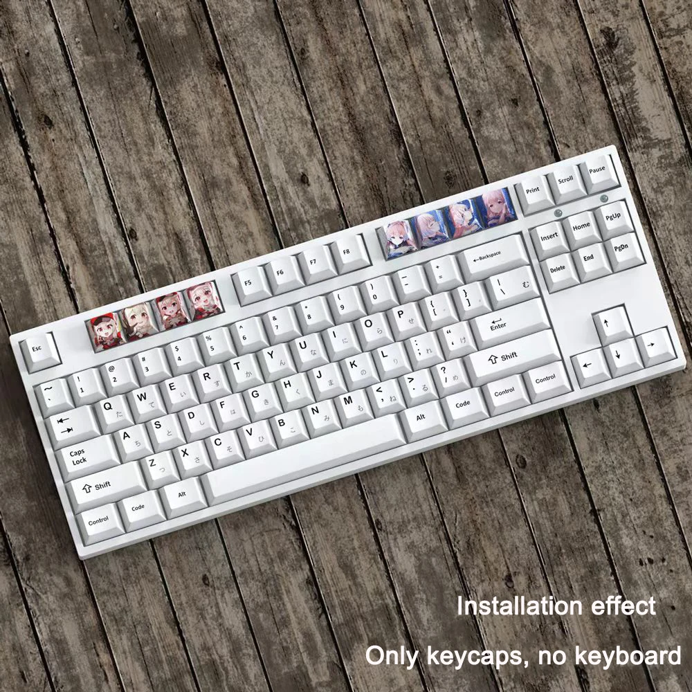 Keycap 4pcs Game Anime Characters Personality Keycap Genshin Impact PBT Sublimation R4 Cherry Profile Mechanical Keyboard Keycap