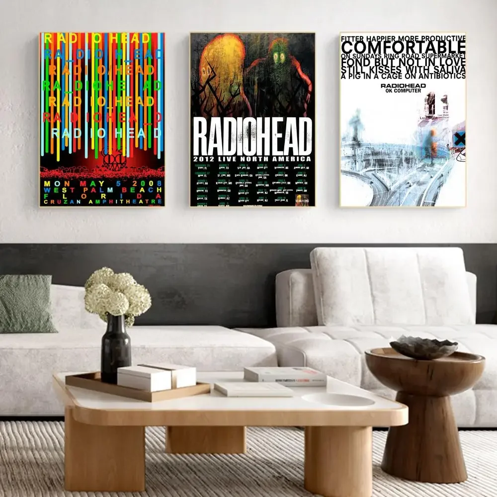 Rock Band Radiohead Music Art Poster Self-adhesive Art Poster Retro Kraft Paper Sticker DIY Room Bar Vintage Decorative Painting